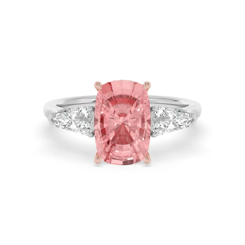 Rosalia Long Cushion Pink Lab-Grown Diamond Ring in two tone gold — view 1