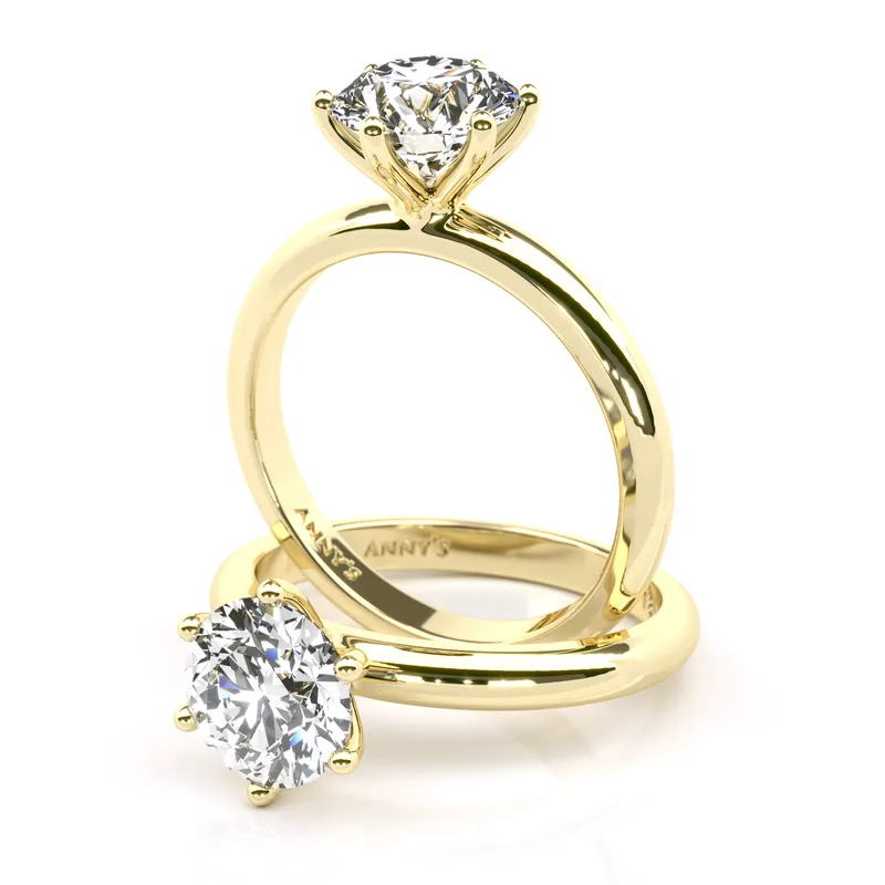 Crystal Six Claw Solitaire engagement ring in 18kt yellow gold