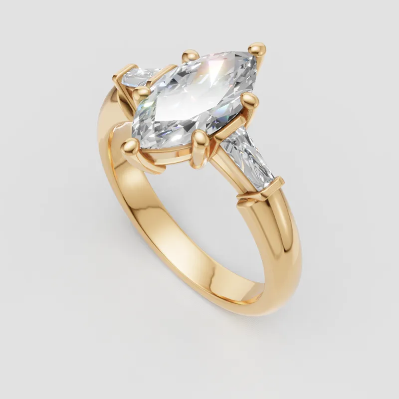 Hayley Three Stone tapered baguette engagement ring