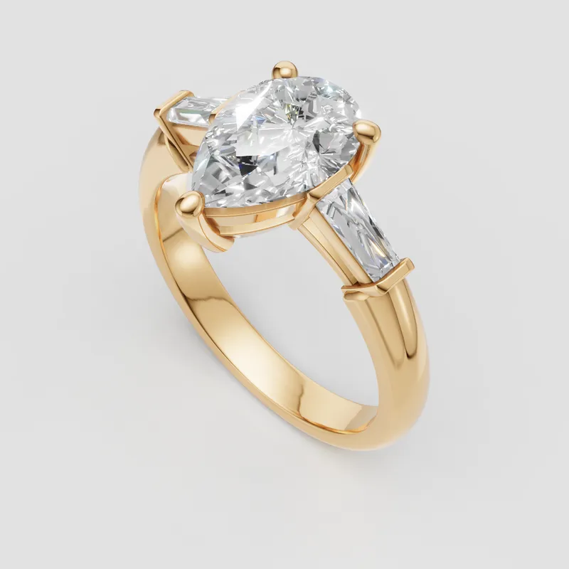 Hayley Three Stone tapered baguette engagement ring