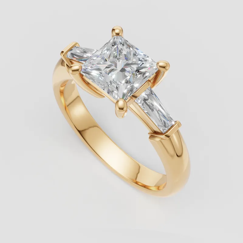 Hayley Three Stone tapered baguette engagement ring