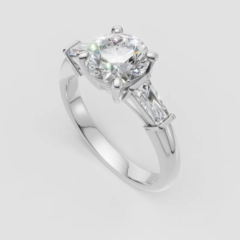 Hayley Three Stone tapered baguette engagement ring