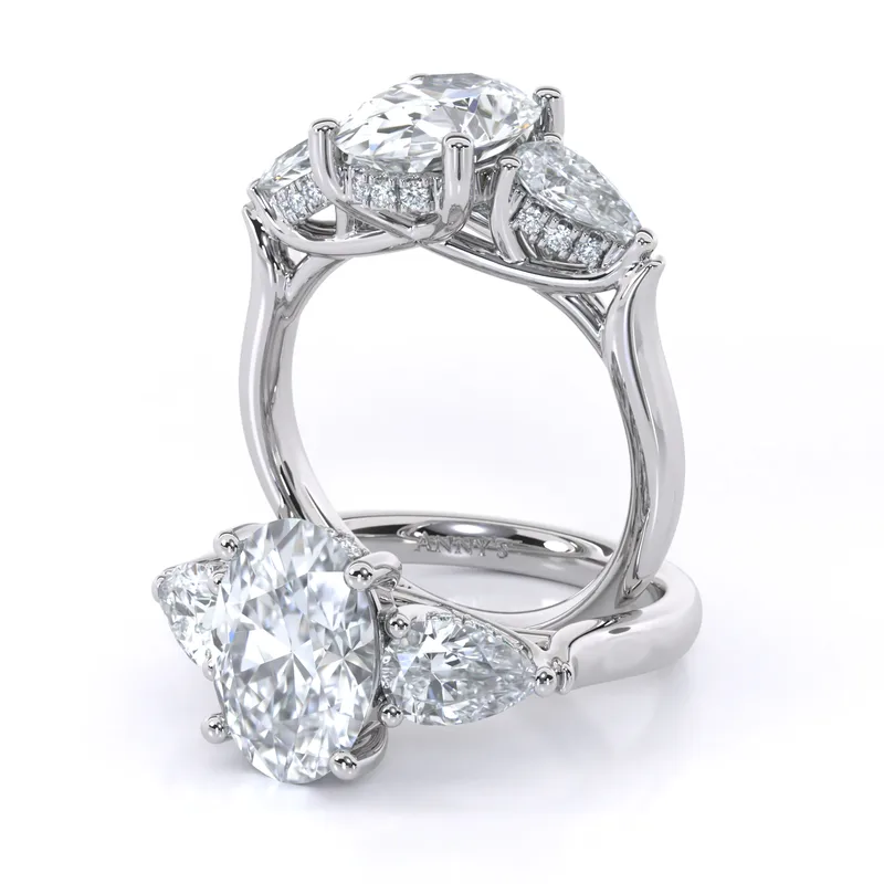 Jasmine Oval and Pear Three Stone engagement ring