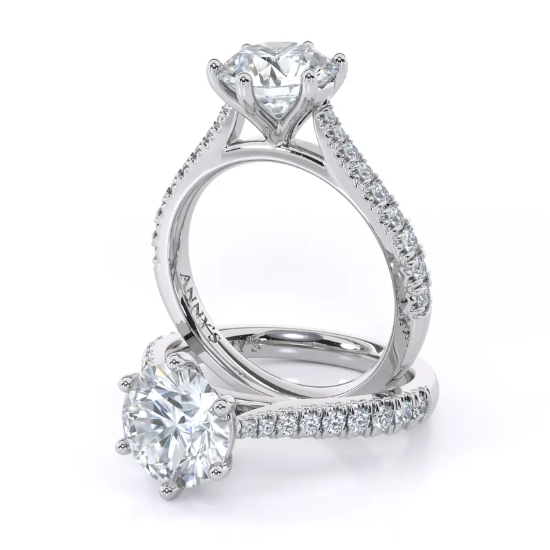 Karmela Six Claw Solitaire and Sidestone engagement ring