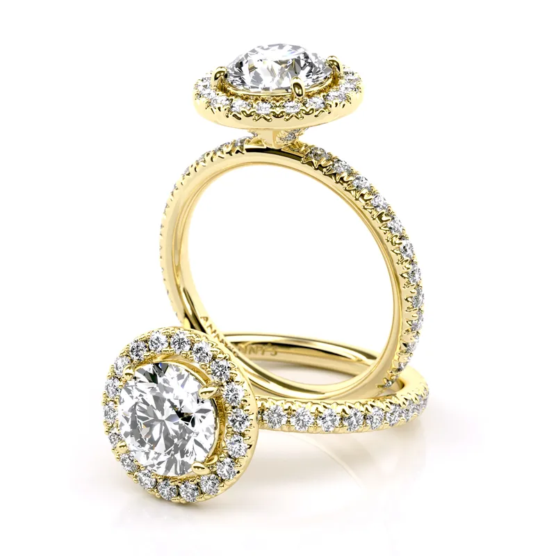 Lauren Round Halo and Sidestone engagement ring in 18kt yellow gold