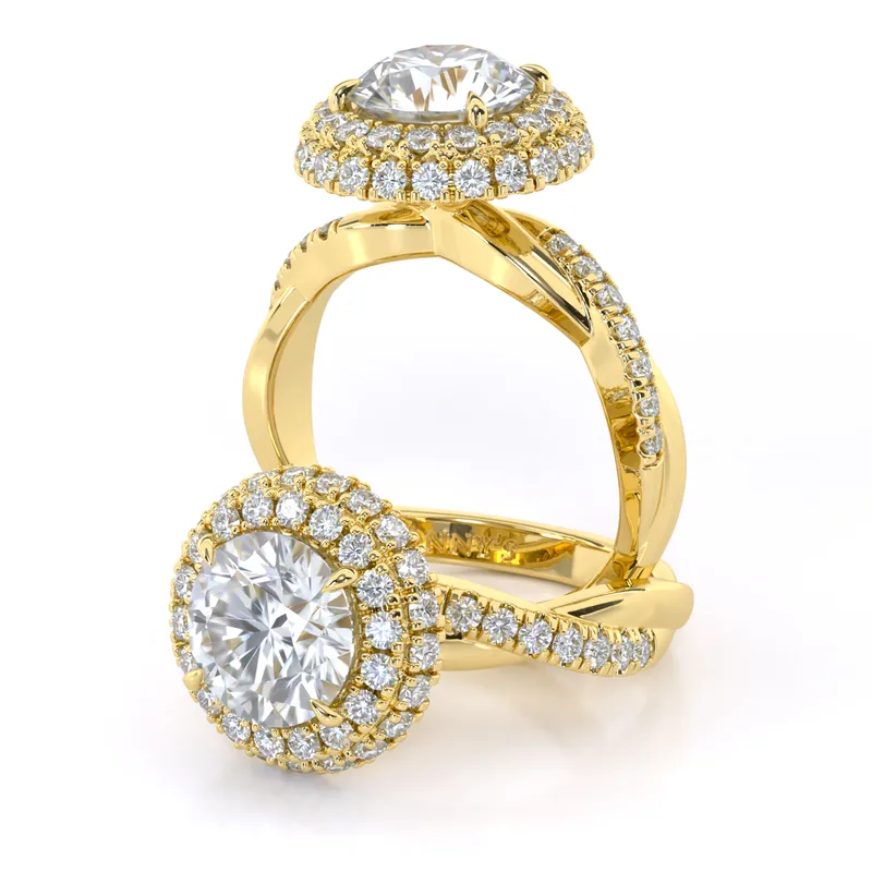 Raelene Double Halo Twist engagement ring in 18kt yellow gold