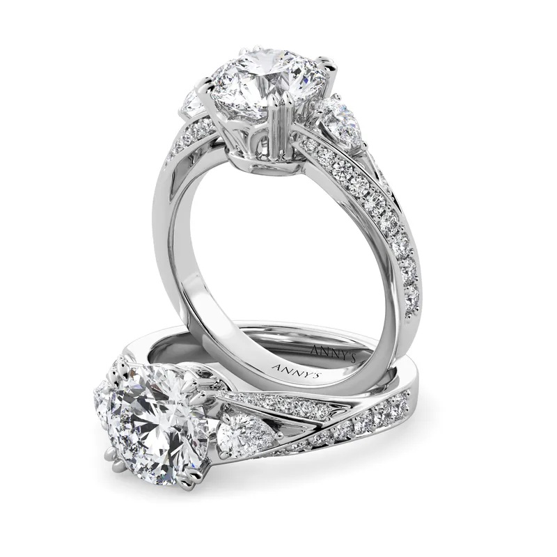 Roxy Pear Three Stone and Sidestone engagement ring