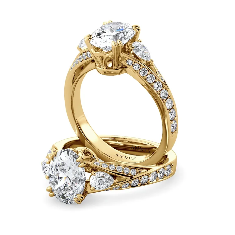 Roxy Pear Three Stone and Sidestone engagement ring