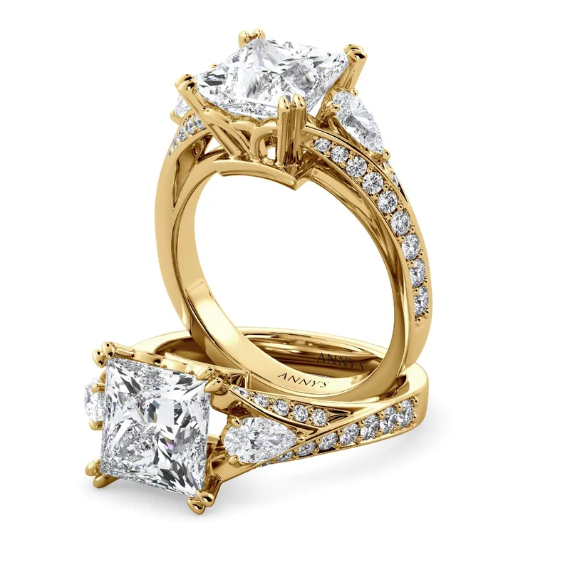 Roxy Pear Three Stone and Sidestone engagement ring