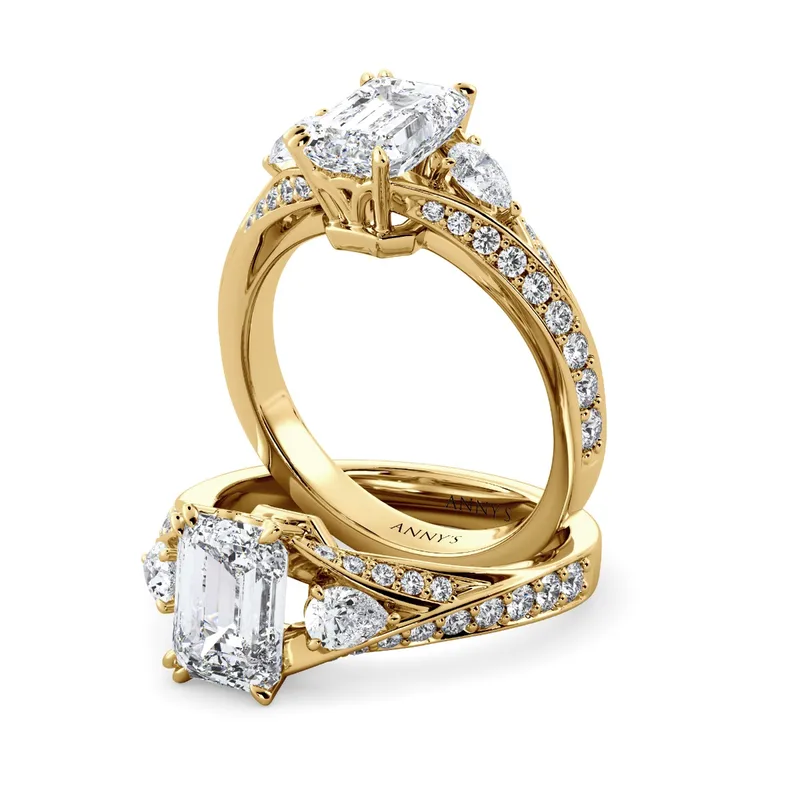 Roxy Pear Three Stone and Sidestone engagement ring