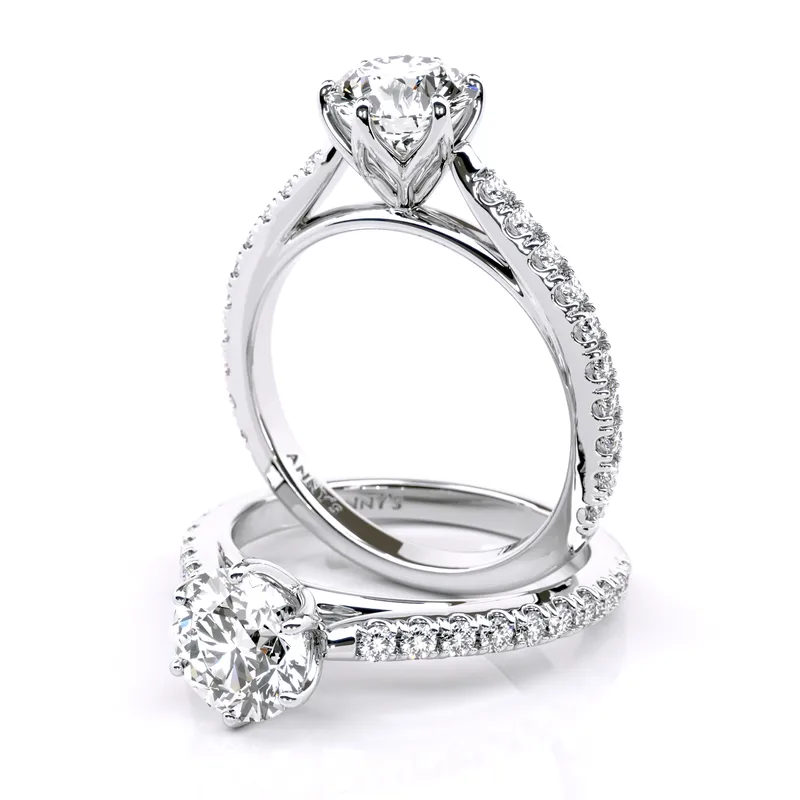 Veronica Six Claw Cathedral Solitaire and Sidestone engagement ring