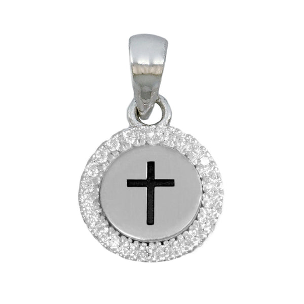 White Cz Round Charm with Cross