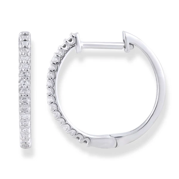 Hoop Earrings with 0.10ct Natural Diamond in 9K White Gold