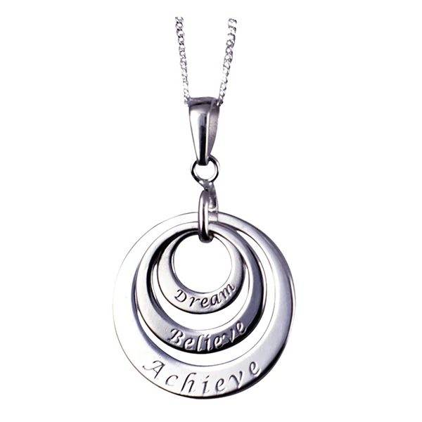 ‘Dream-Believe-Achieve’ Triple Disc Pendant with 40cm Chain + 5cm Extender