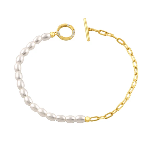 GEORGINI Alchemy Paperclip Pearl Fob Bracelet