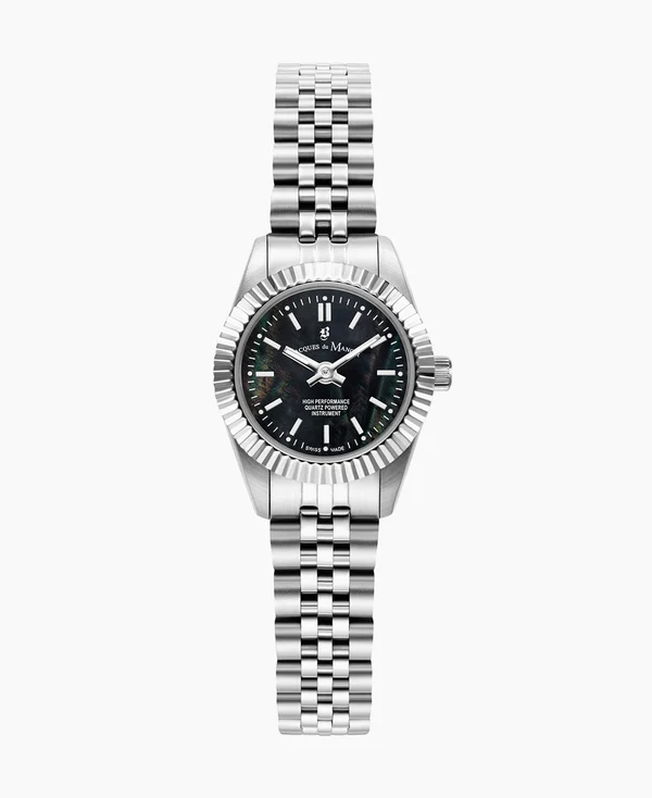 Jacques du Manoir Mini Inspiration 22mm Two-hands Silver-tone Black dial Stainless steel swiss watch