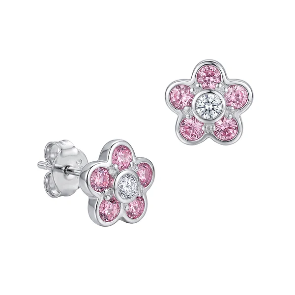 Pink Cz / White Cz Flower Studs