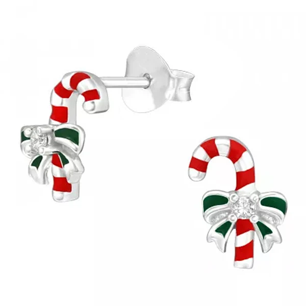 Enamel Christmas Candy Cane Studs