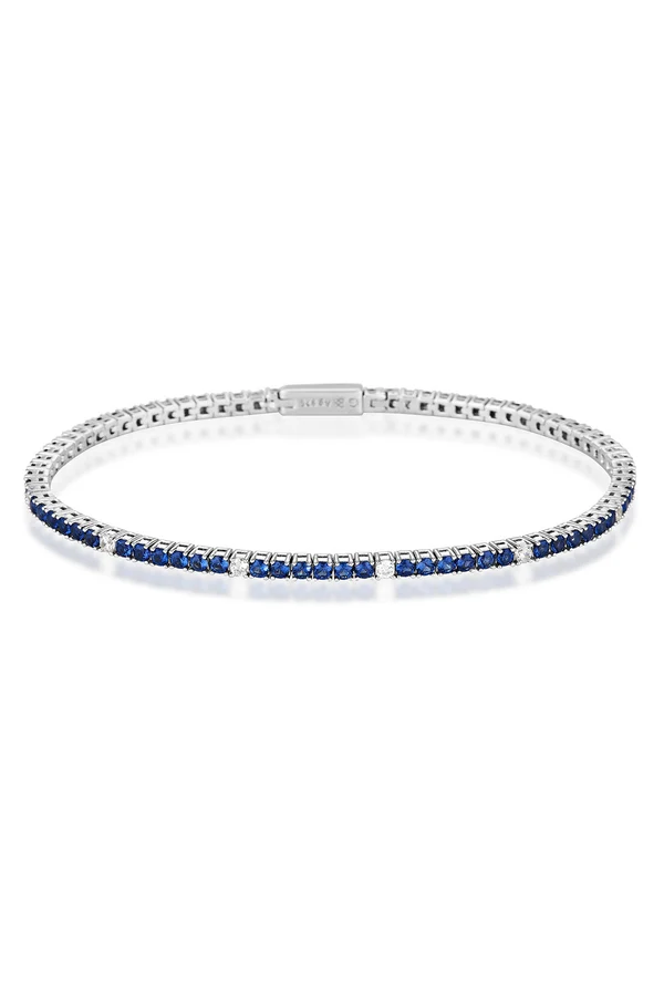 GEORGINI Milestone Sapphire Nano And White Cubic Zirconia Tennis Bracelet In 7"/17.5cm