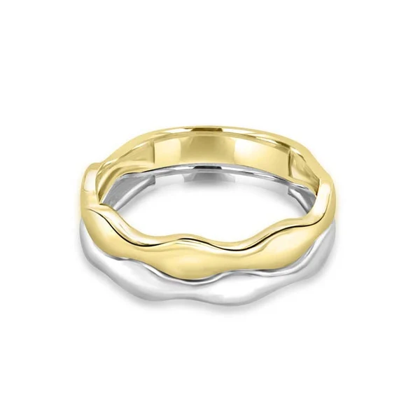 9K Yellow Gold & White Gold Solid Double Wave Ring