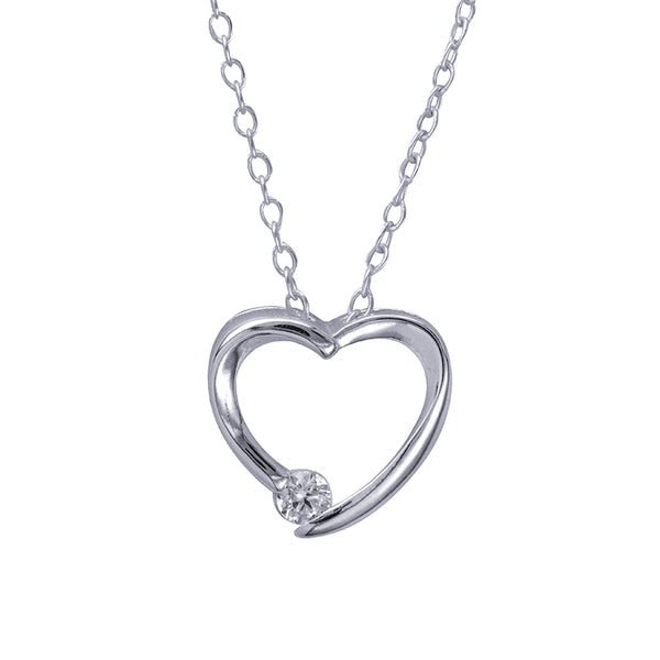 White Cz Open Heart Pendant with 40cm Chain + 5cm Extender