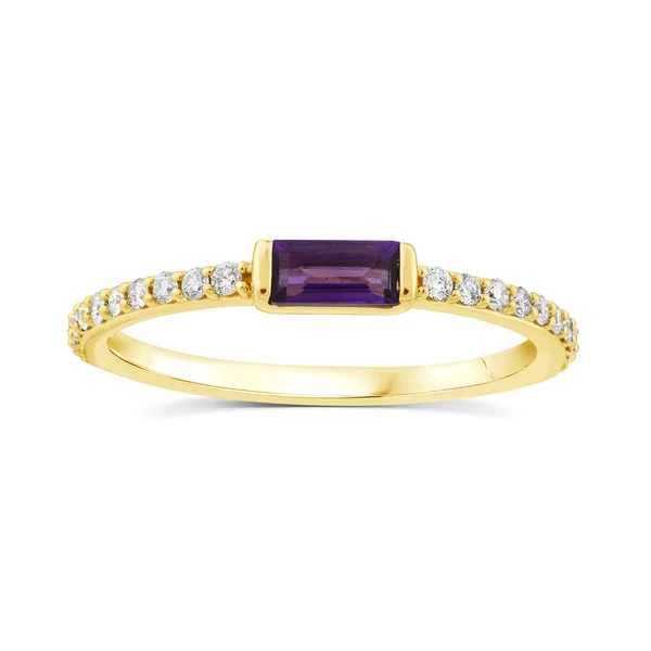 0.16ct HI I1 Diamond and Amethyst Ring in 9K Yellow Gold