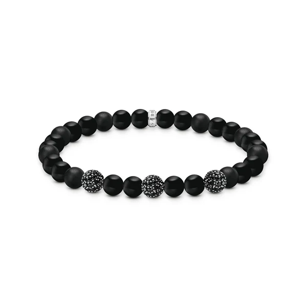 THOMAS SABO Obsidian bracelet with three zirconia beads