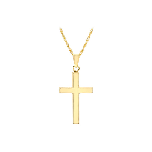 9K Yellow Gold Cross Pendant 15mm x 25mm with 46cm Chain
