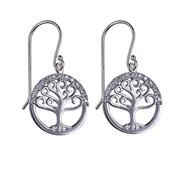 White Cz ‘Tree of Life’ Earwires Earrings