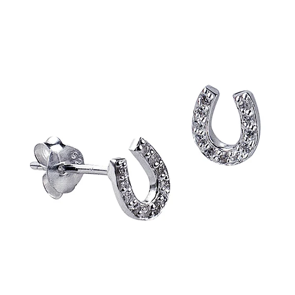 White Cz Horseshoe Studs