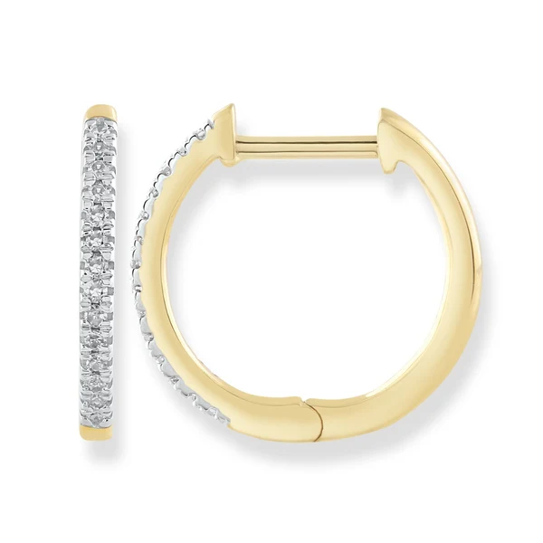 0.08ct Natural Diamond Huggie Earrings in 9K Yellow Gold