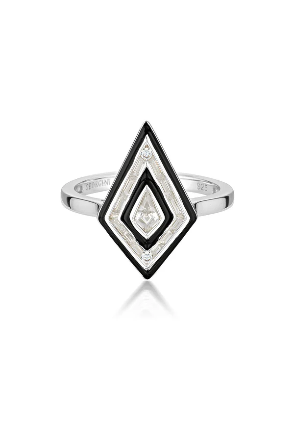 GEORGINI Reflecton Art Deco Ring & Black Enamel