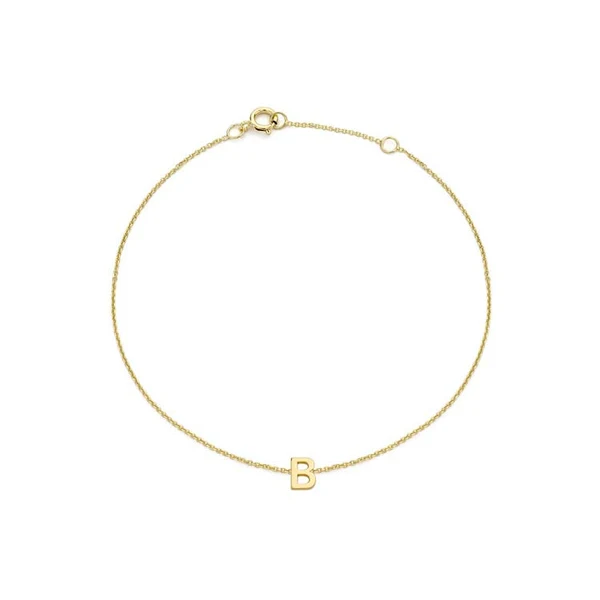 9K Yellow Gold Mini Initial Bracelet 15.5-19cm — B