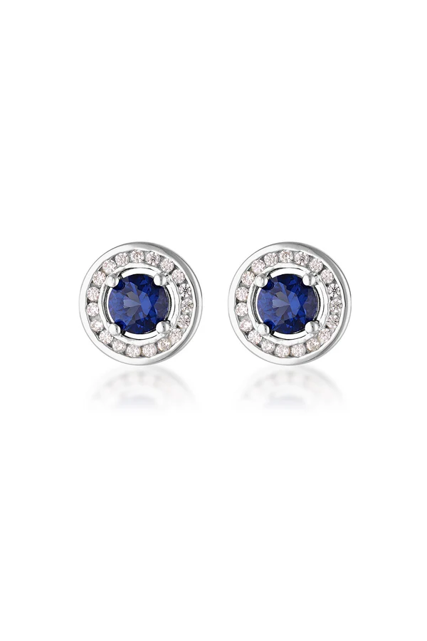 GEORGINI Milestone Sapphire Nano And White Cubic Zirconia Halo Earrings