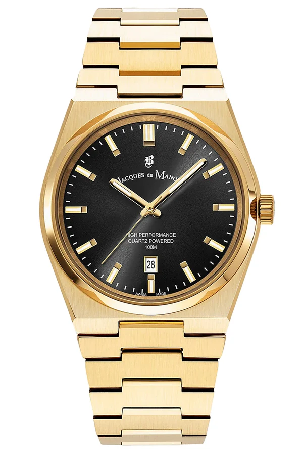 JDM Horizon Gents 41mm 100m Black Dial Gold Stainless Steel Strap Watch