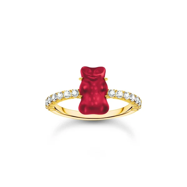 THOMAS SABO Ring with red mini sized goldbears and zirconia