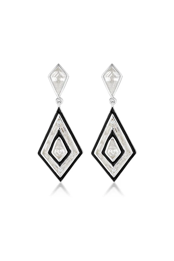GEORGINI Reflection Art Deco Earrings & Black Enamel