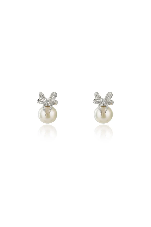 GEORGINI Sweetheart Bow Freshwater Pearl Earrngs