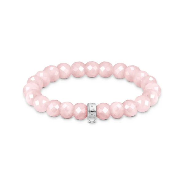 THOMAS SABO Charm bracelet with rose quartz beads oval