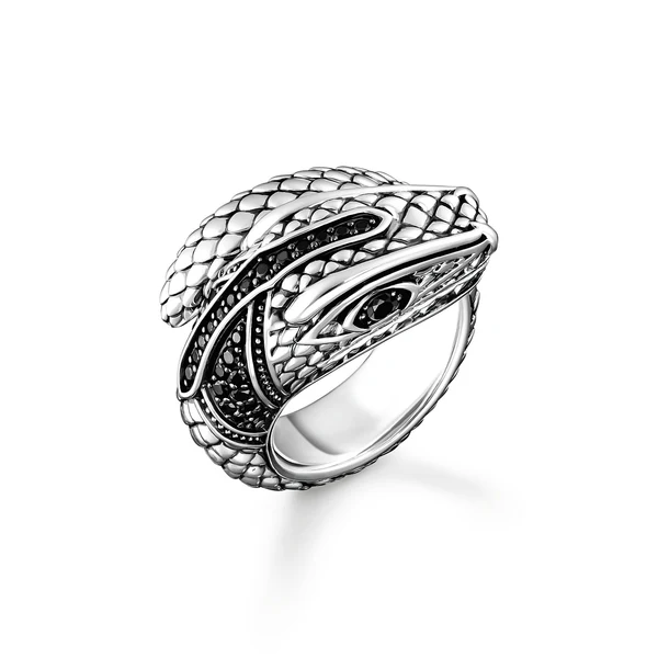 THOMAS SABO Snake Head ring with black stones