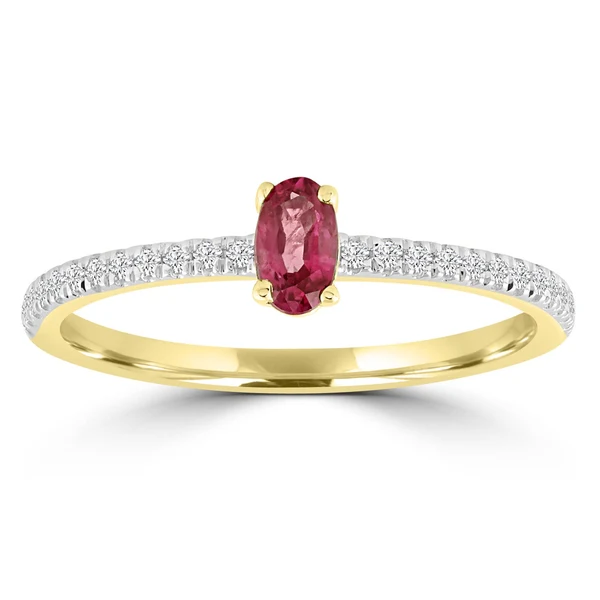 Ruby Ring with 0.12ct Diamond in 9K Yellow Gold
