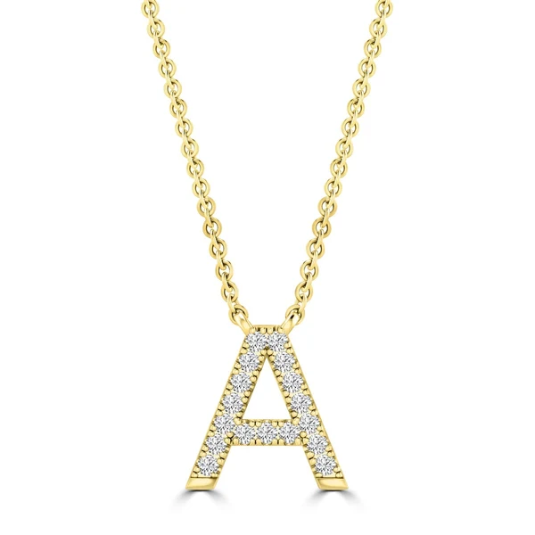 Initial Necklace with Natural Diamonds in 9K White Gold — A, 9kt YG