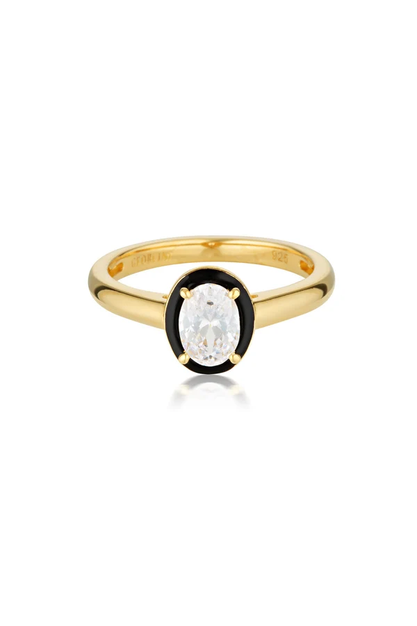 GEORGINI Reflection Oval Ring & Black Enamel