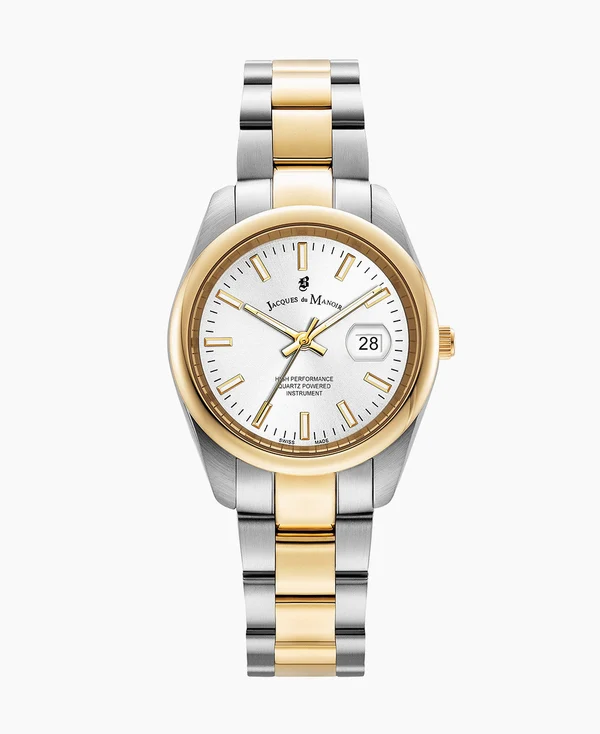 Jacques du Manoir Allure 32mm Three-hands Date Two-tone White dial Stainless steel swiss watch