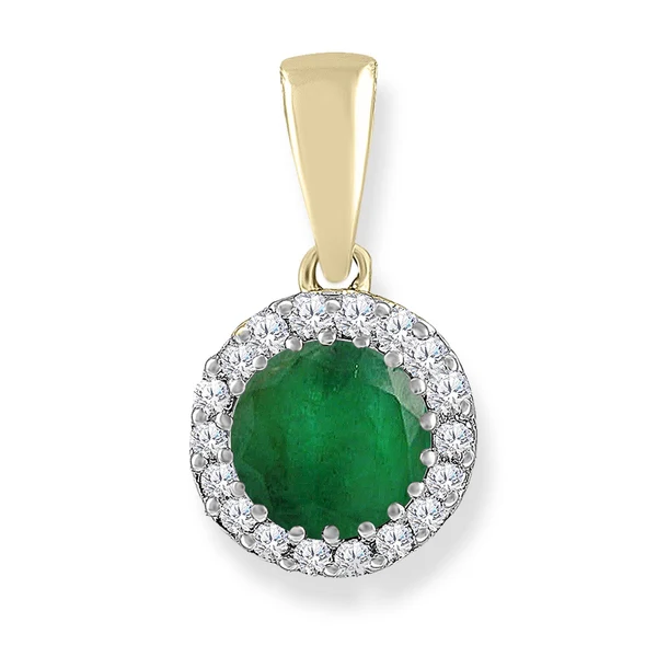 Emerald Pendants with 0.03ct Natural Diamonds in 9K Yellow Gold