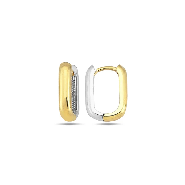 9K Yellow Gold & White Gold Rectangle Huggie Earrings 15mm