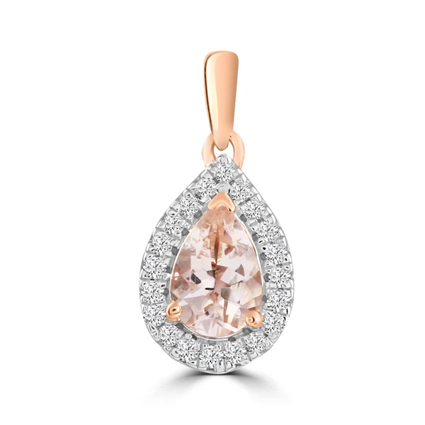 Morganite Pendant with 0.07ct Diamonds in 9K Rose Gold