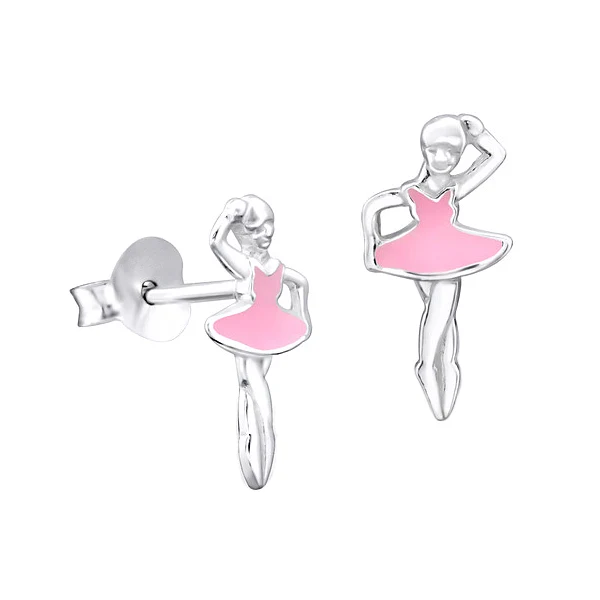 Pink Enamel Ballerina Studs