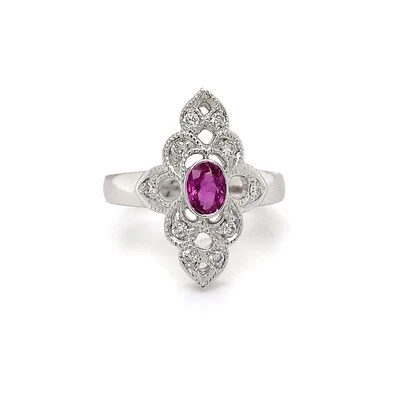 18kt WG Pink Sapphire Ring & Dia 0.23ct