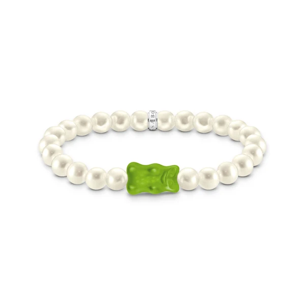 THOMAS SABO Pearl bracelet with green goldbears